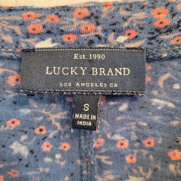Lucky Brand Blue Floral 3/4 Sleeve With Slits Top Blouse - Picture 6 of 9